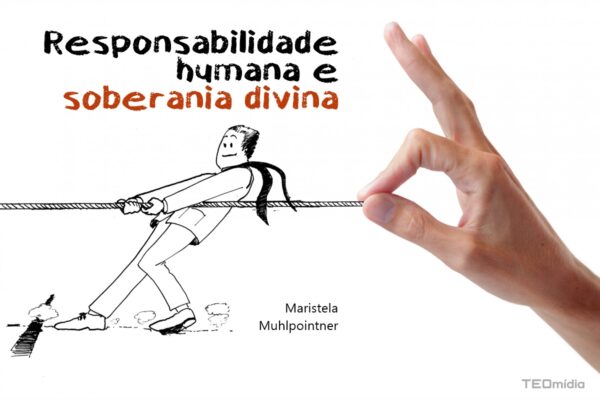 mão humana puxando corda de cartoon da Responsabilidade humana e soberania divina